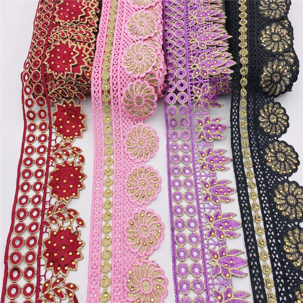 9.5yards African lace trim Metallic Embroidered Motif Lace  Wide 8CM