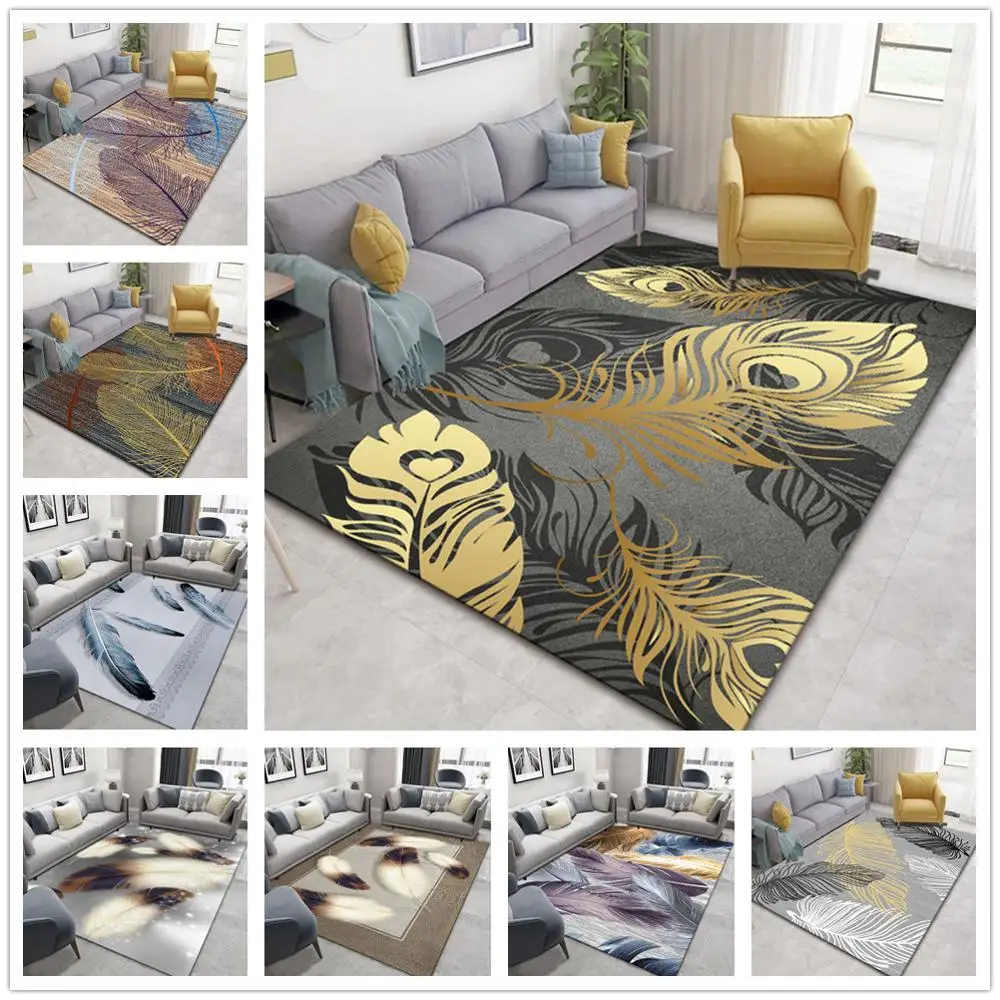 

Modern nordic luxury home carpets Creative feather series 3D print child play Area rugs Living room Tea table Mat Kids Crawl Rug