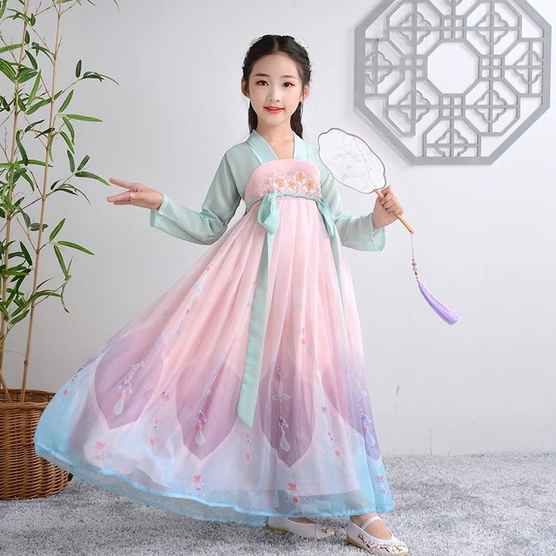 

Girl's Embroidery Han Fu Princess Birthday Party Dance Perform Dress For Kids Traditional Children‘s Long Wedding Evening Dress