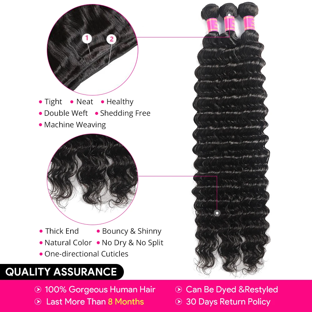 Meetu Deep Wave Bundles With Closure 5x5 Transparent Lace Closure With Bundles Brazilian Curly Human Hair Bundles With Closure