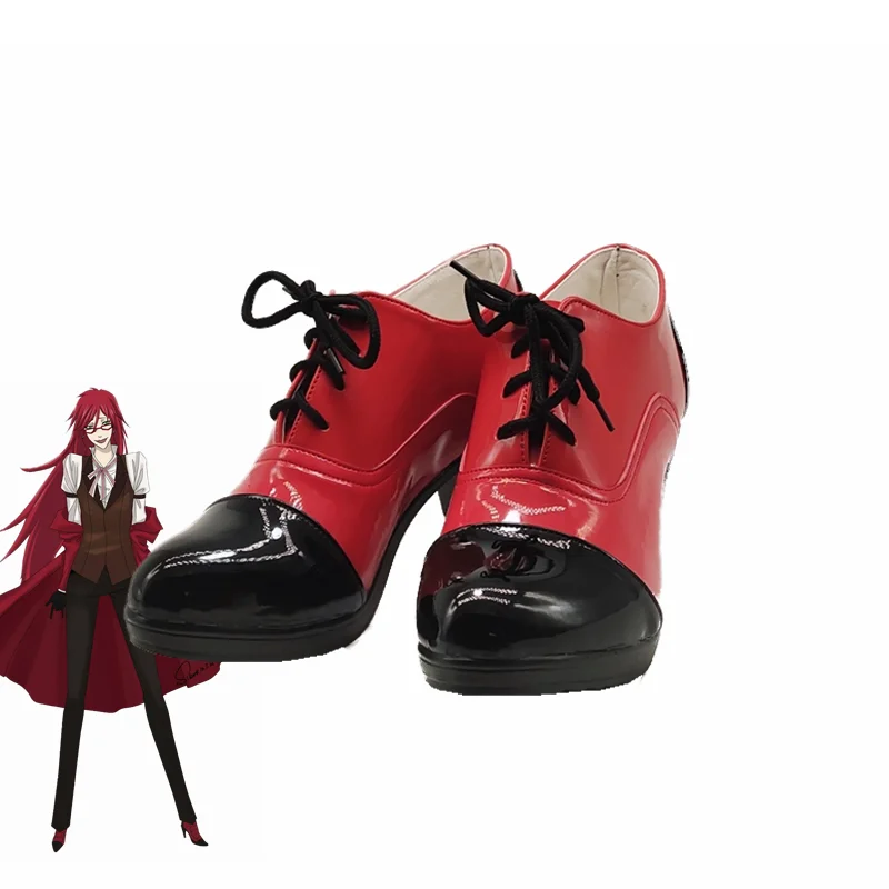 Dostosuj buty Anime kuroshitsuji Grell Sutcliff Cosplay peruki buty niestandardowe dowolny rozmiar Anime Party buty okulary peruki Halloween