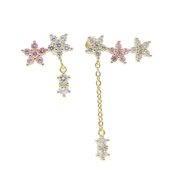 Korean style pink white cz Earings Fashion Jewelry 5 stone star Tassel Chain Earrings Oorbellen Luxury Jewelry For Women