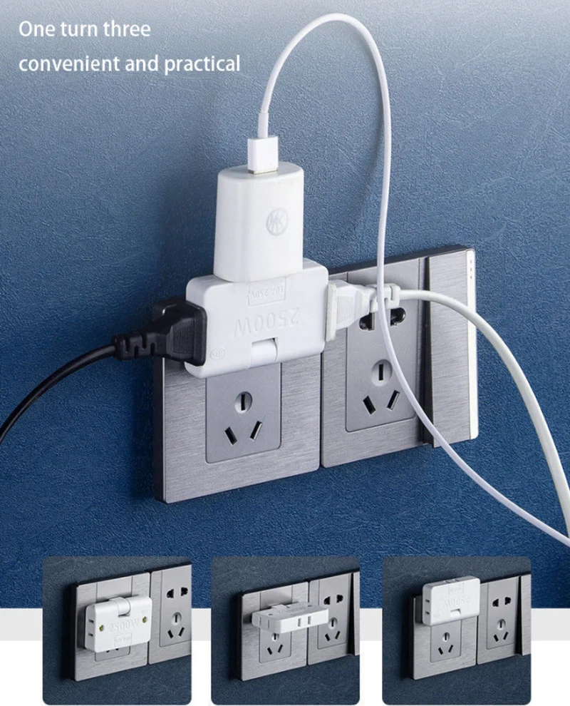 US/EU Outlet Power Converter Rotate Charger Wall USB Socket Adapter Splitter Converter Socket One To Three Power Conversion