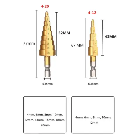 Titanium Coated Step Drill Bits 3-20mm GOOGZON