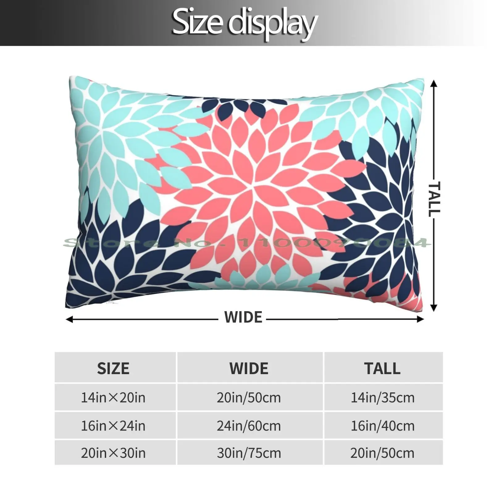 Flower Burst , Coral Navy Aqua , Flower Petals , Floral Pattern Pillow Case 20x30 50*75 Sofa Bedroom Ocean Water Wave Brush