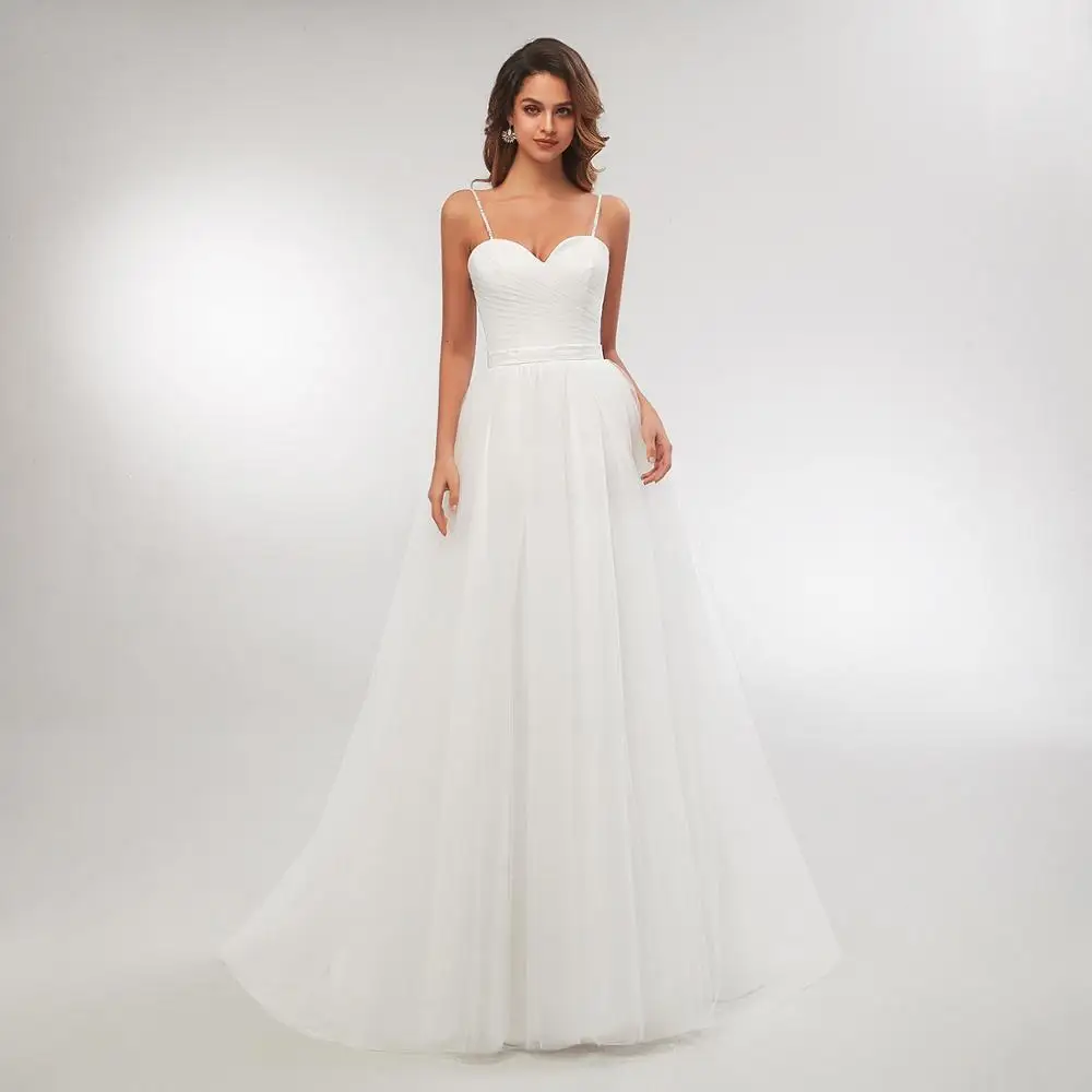 

Simple Spaghetti Straps Beach Wedding Dress Belt Informal Tulle Sweetheart Wedding Dresses Plus Sizes Vestido De Noiva