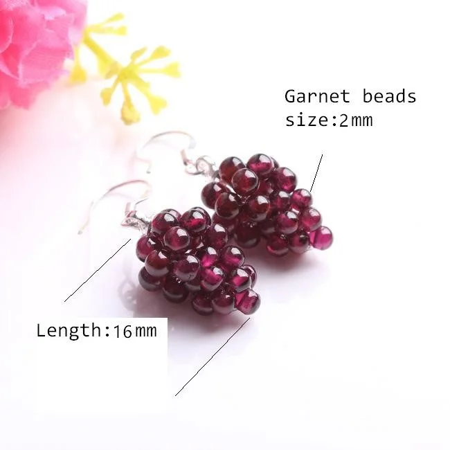 Natural crystal garnet grape earrings female  ear hook fashion jewelry