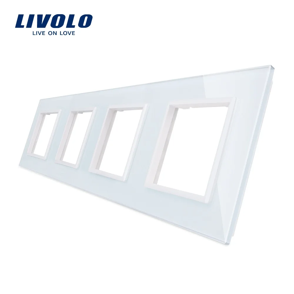 Livolo Wall Switch Panel,Quadruple Luxury Crystal Glass, 294mm*80mm for  EU Standard Israel Socket C7-4SR-11/12/15