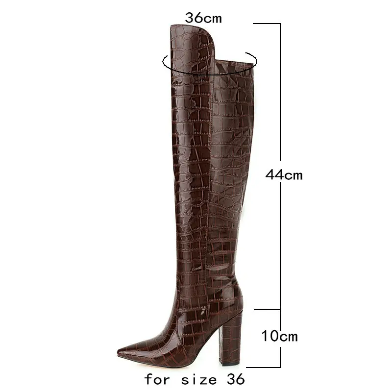 Plus Size 34-45 Patent PU Leather Women Over the Knee Boots Pointed Toe Ladies Square High Heel Boots Black Brown Wine Red White