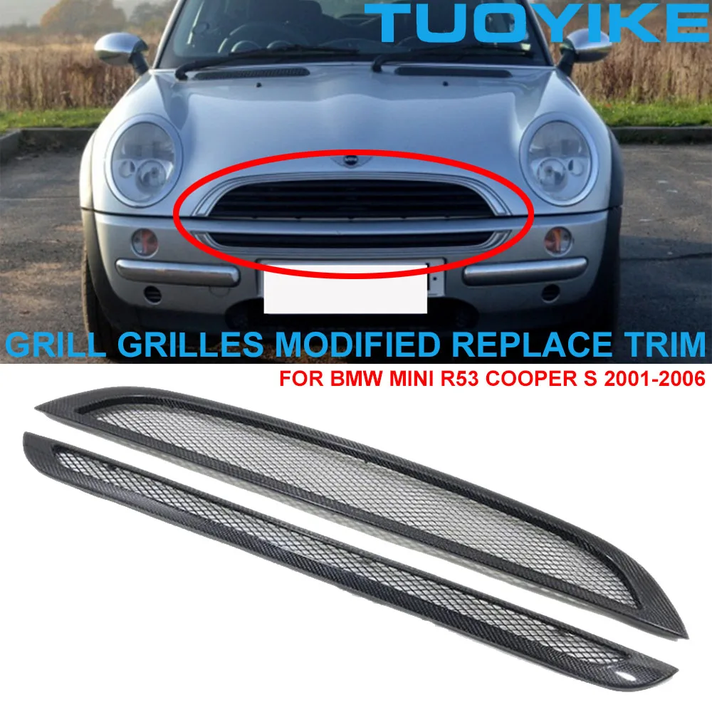 Car Real Dry Carbon Fiber Central Grill Grilles Modiified Full Replace Trim Exterior Moulding For BMW Mini Cooper S R53 2001-06