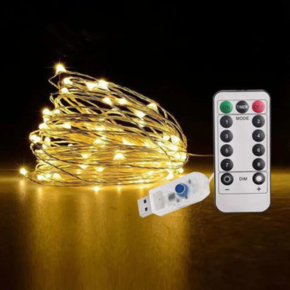 Fio de prata com controle remoto, luzes de led à prova d'água para decoração de casa, jardim, casamento, natal, festa, área externa