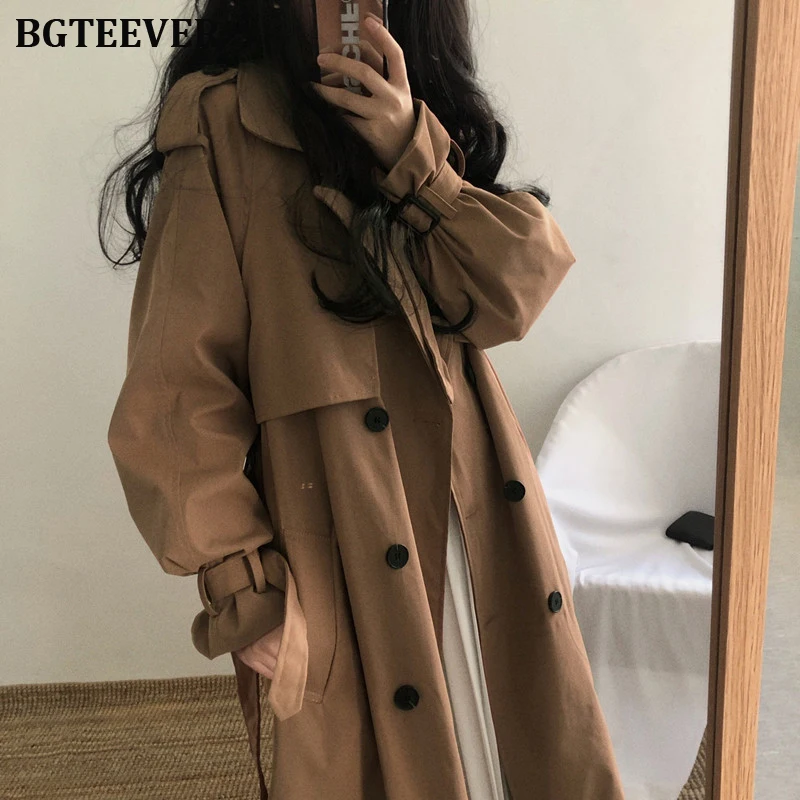 Chic Women Trench Coat Casual Women\'s Long Outerwear Loose Overcoat Autumn Winter Fashion Double-breasted Windbreaker Femme