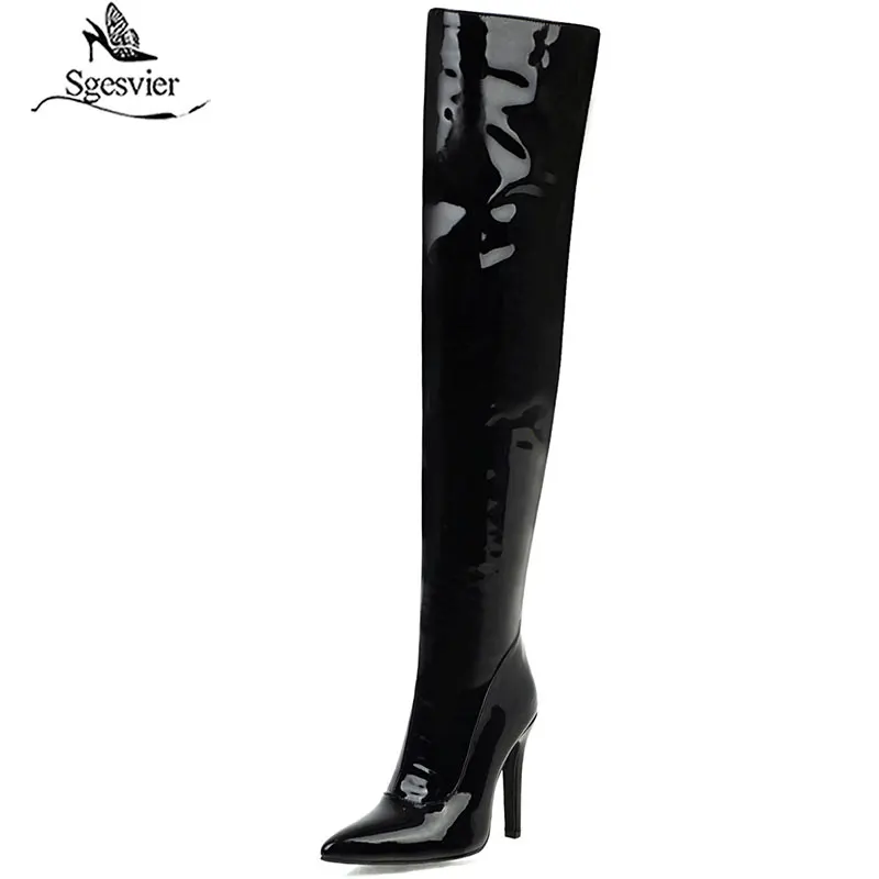 Sexy Mirror Leather Thigh High Boots Women High Heels Over The Knee Boots For Women Point Toe White Red Fetish Party Long Shoes