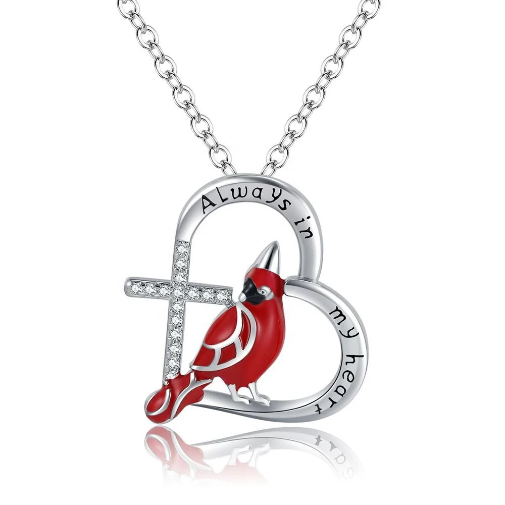 

3pcs Wholesale Price Red Enamel Animal Cardinal Necklace