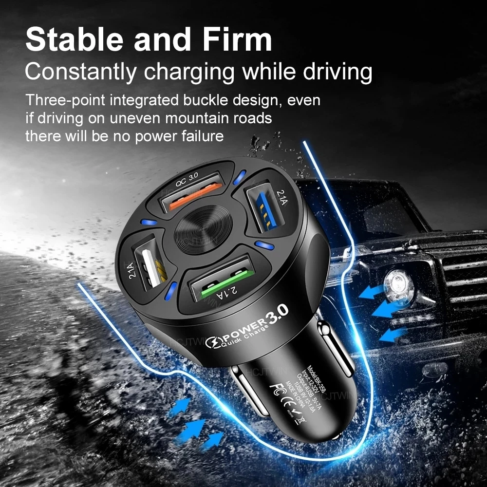 Car USB Charger Quick Charge 3.0 4.0 Universal 18W Fast Charging in car 4 Port mobile phone charger for samsung s10 iphone 11 7