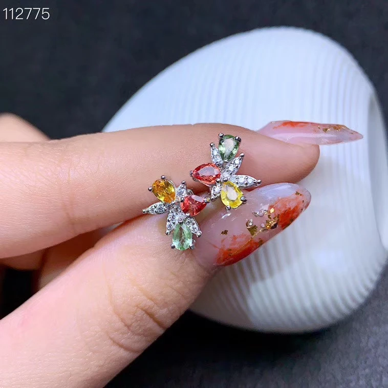 

KJJEAXCMY Ювелирные изделия из стерлингового серебра 925, инкрустированные натуральным цветным сапфиром, женские серьги-гвоздики, роскошный тест на поддержку