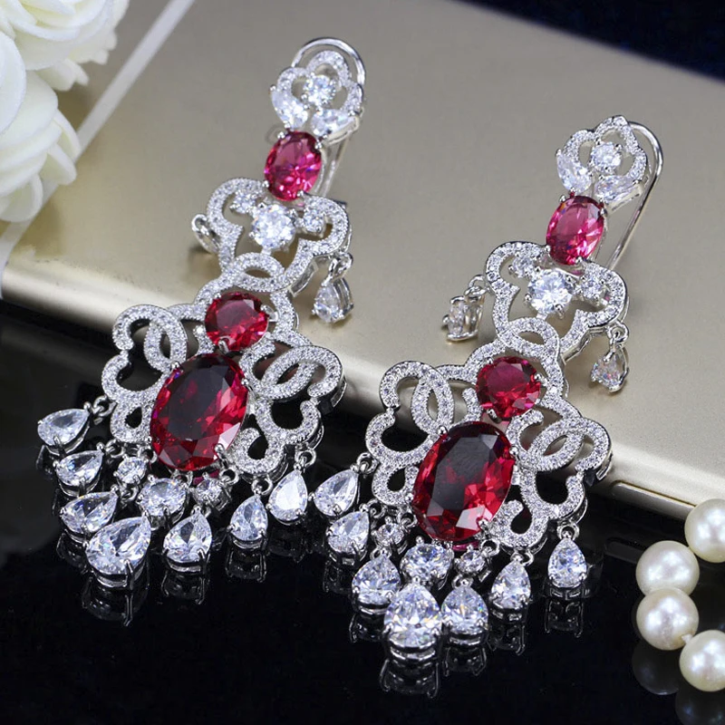 ThreeGraces Luxury Bridal Wedding Banquet Tassel Earrings for Brides Gorgeous Blue Cubic Zirconia Jewelry Accessories Gift ER213