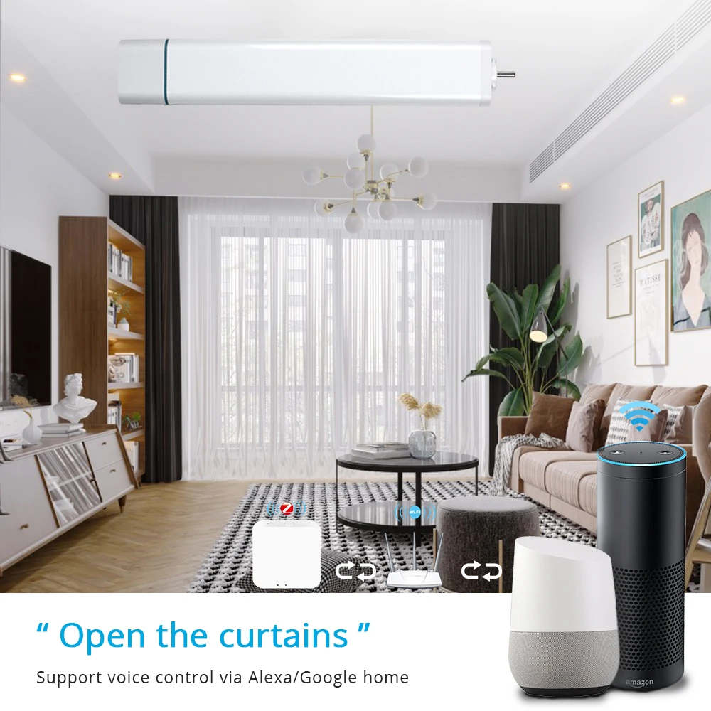 Zemismart Tuya Zigbee 3.0 Electric Curtain Motor with Customized Track RF Remote Control Alexa Google Home Voice Control Timer