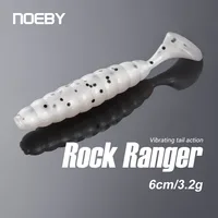 NOEBY-Cebo Artificial de silicona, cola en T, señuelo acanalado, cabeza de plantilla, gusano Grub, Swimbait para pesca de lubina de mar, 6cm, 3,2g, 6 piezas