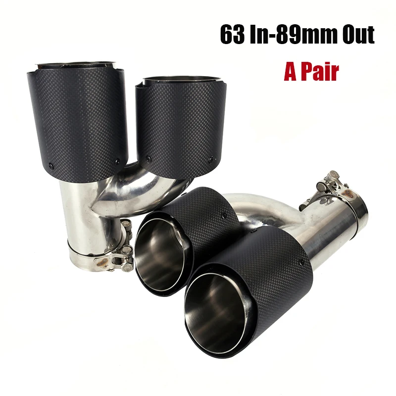 

One Pair Car Exhaust Tips Modified Muffler Dual-outlet Tail Pipe Matte Carbon Fiber For Universal Auto 63mm Inlet 89mm Outlet