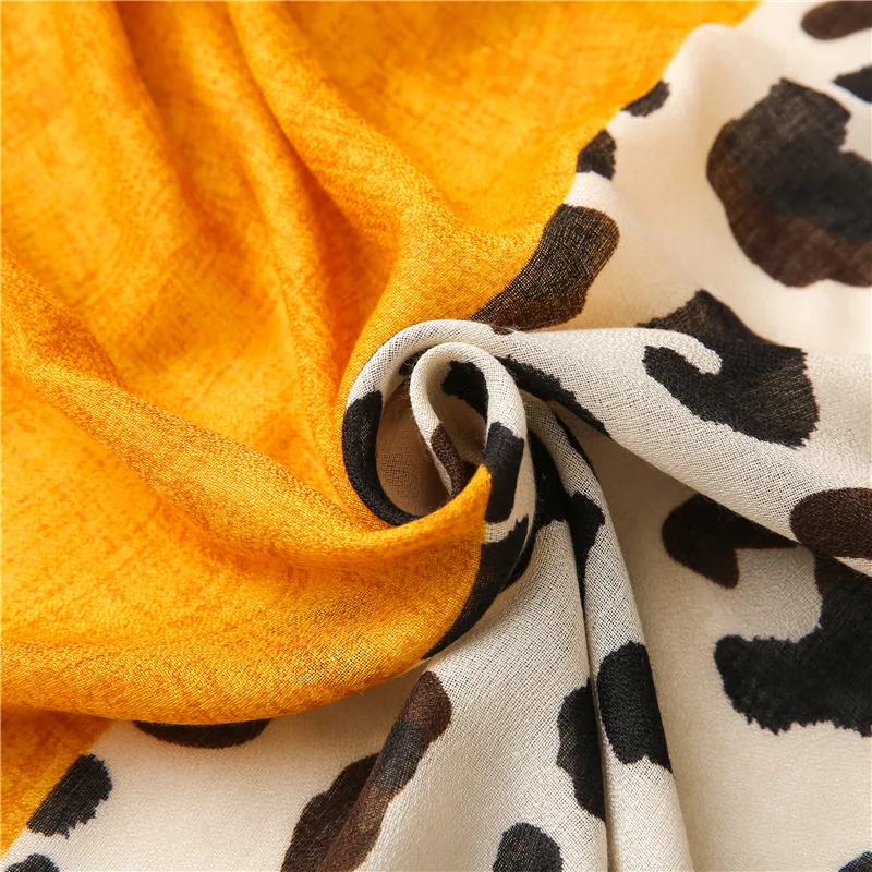 Women Autumn Winter Viscose Shawl Yellow Leopard Patchwork Pashmina Stole Wrap Thick Echarpe Foulard Femme Muslim Hijab 180*90Cm