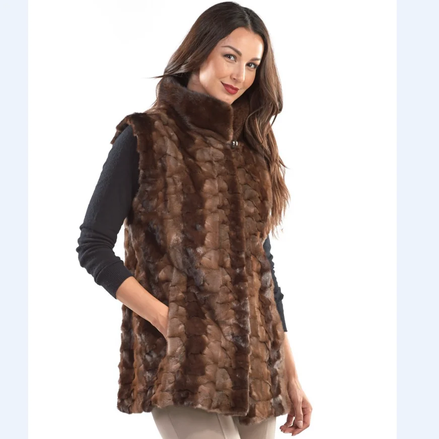 Echt nertsbont vest voor dames, warm vest, Europese straatstijl, hoge kwaliteit, 100% nerts, wintermode