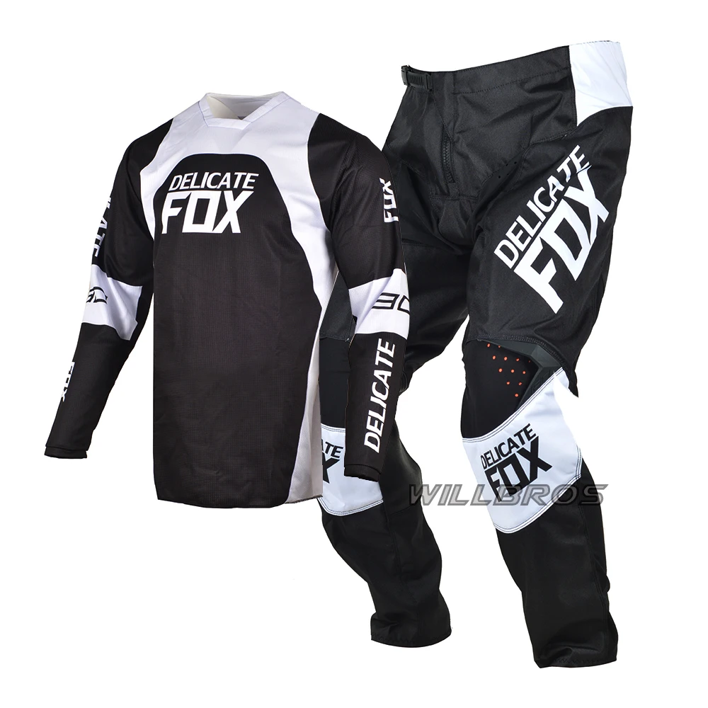 

Delicate Fox Gear Set 180 Trice Lux Jersey Pants MTB MX Dirt Bike Offroad Kits Motocross Racing Black Suit