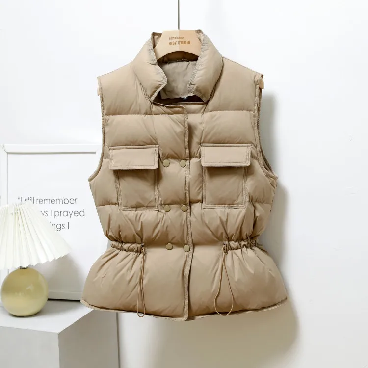 Light Down Vest Coat Women Bodywarmer Vest Windproof Lightweight Waistcoat Female White Gilets Windbreaker Down Coat Jacket