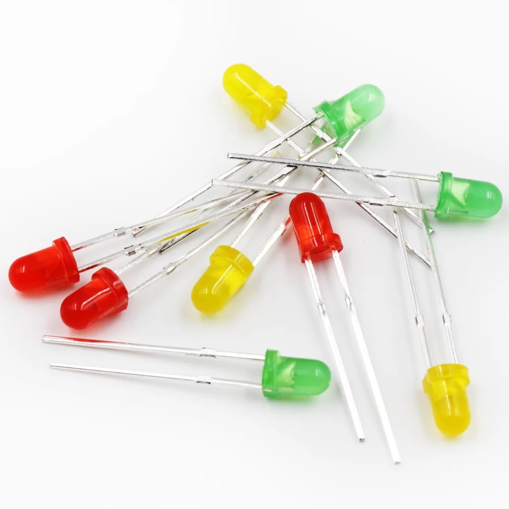 1000pcs 3MM Round High Brightness LED Lamp Beads Red Yellow And Green High Temperature Resistant Light-Emitting Diode