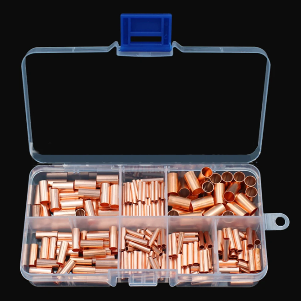 

250Pcs / Box 7 Size Cold Pressed Copper Connecting Pipe Wire Joint Direct Connection Pressure Pipe