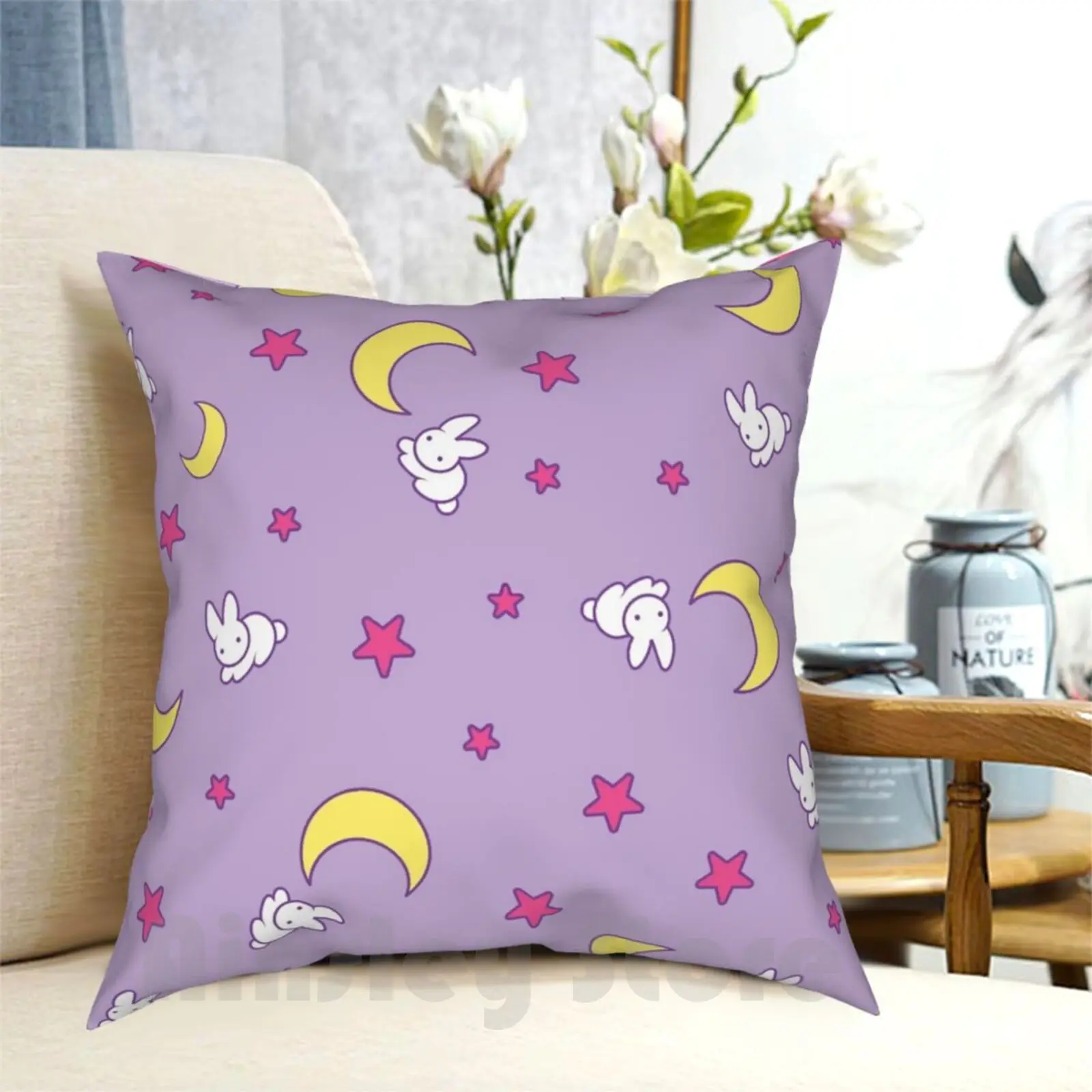 Usagi Blanket Pillow Case Printed Home Soft Throw Pillow Sailor Moon Usagi Rabbit Moon Star Purple Kawaii Cute Anime