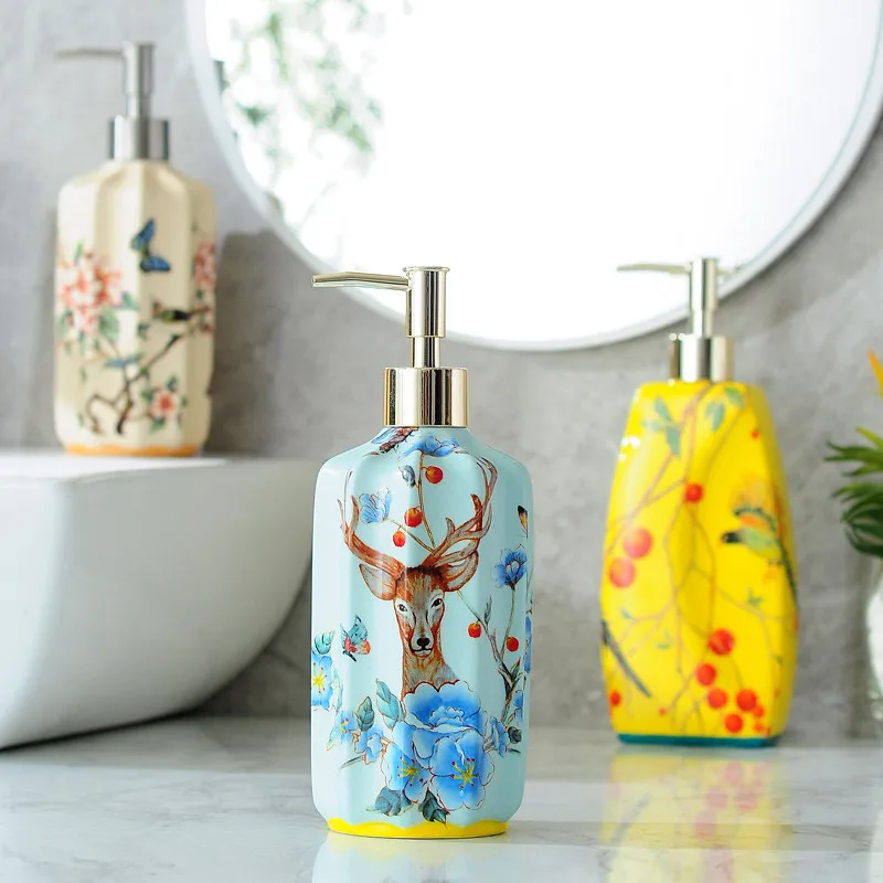 

Liquid Soap Dispenser Ceramic Bathroom Shampoo Shower Gel Bottle With 304 SUS Press Type Head For KTV Beauty Salon Bath Hardware