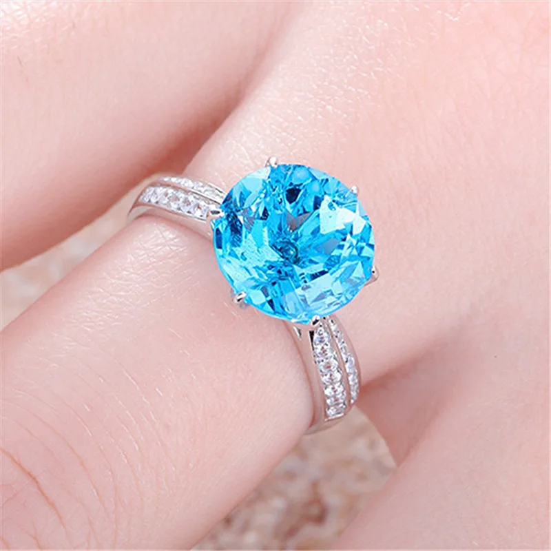 Round Ring for Women 925 Silver Jewelry with Sapphire Zircon Gemstone Open Finger Rings Wedding Party Gift Accessories Wholesale