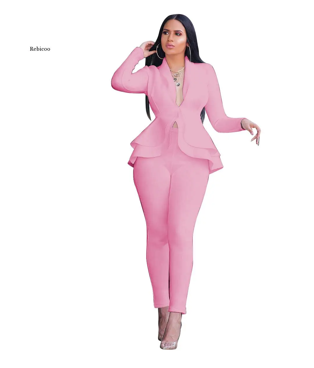 Women Winter Women's Set Tracksuit Full Sleeve Ruffles Blazers Pants Suit Two Piece Set Office Lady Business Wear Uniform