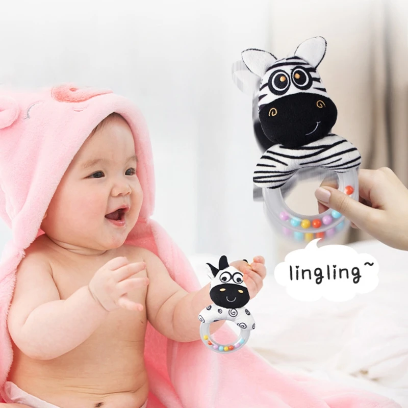 Black and White Series Newborn Baby Rattle Cute Musical Plush Stroller Crib Mobile Rattle Grab Ability Training Educational Toys