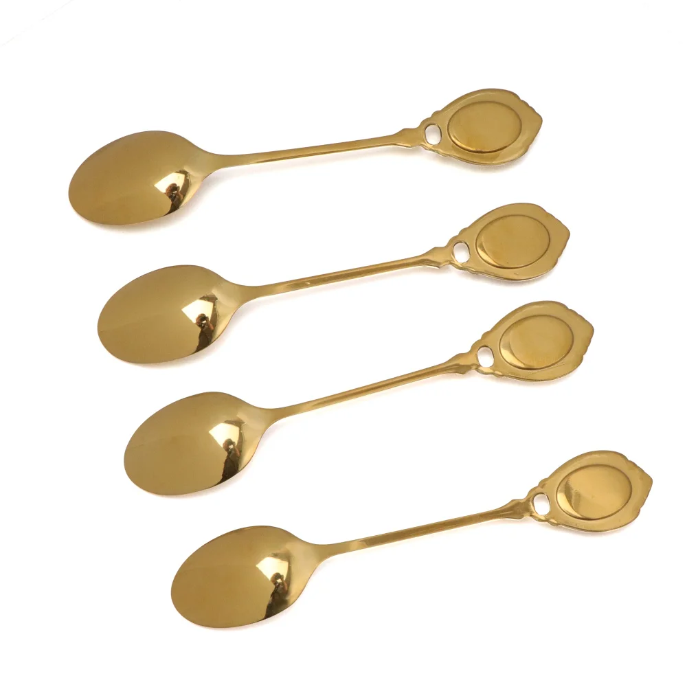 4pcs/Set Gold Stainless Steel Coffee Spoons Creative Small Mini Tea Dessert Stirring Spoon Dishwasher Safe Cutlery Tableware