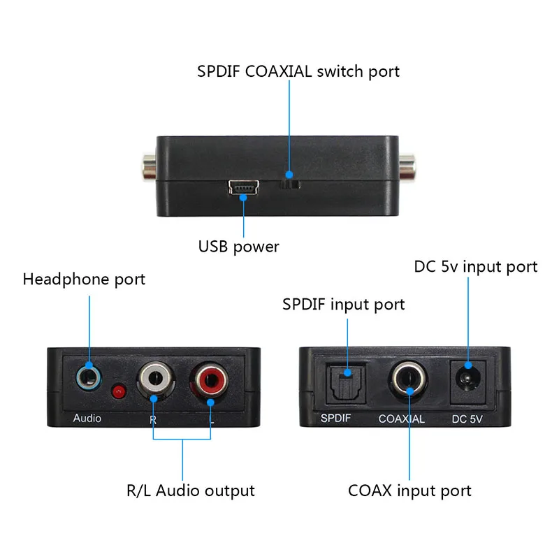 돌비 디코더 용 디지털-아날로그 오디오 컨버터, 광학-3.5mm 광학 출력-RCA DTS DAC 디코드 변환기 광학/SPDIF/