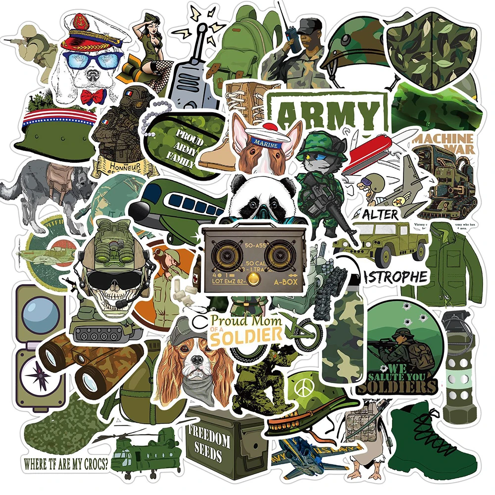 10/30/50PCS Army Military Camouflage Stickers Decorative Motorcycle Helmet Skateboard Waterproof Cool Decals Sticker Packs