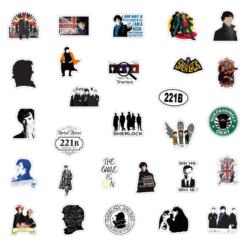 TV Show Sherlock Graffiti adesivos para crianças, brinquedo clássico, decalques para skate, guitarra, mala, congelador, laptop, legal, 10, 30, 50pcs