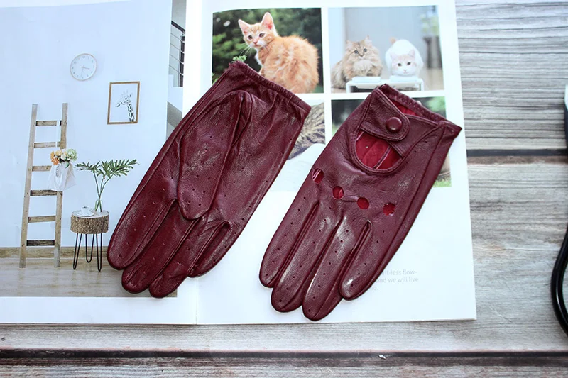 Women's Summer Full Finger Leather Gloves Breathable Single-Layer Sheepskin Fashionable Short Motorcycle Riding Gloves