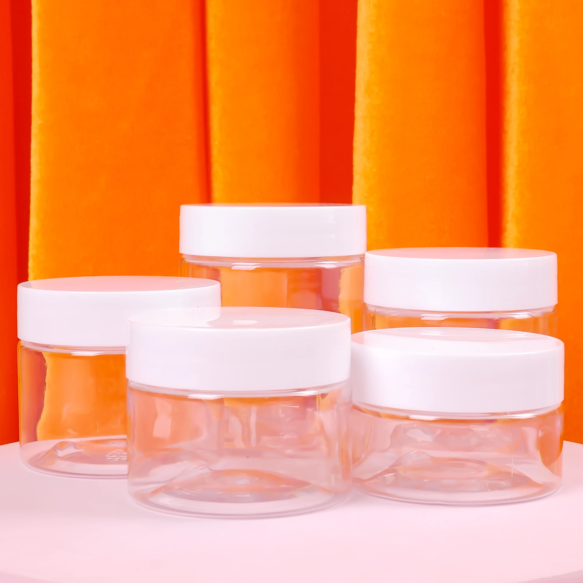 6pcs 30ml/40ml/50ml/60ml/80ml Plastic Empty Jars with White Lids Container Face Cream Bottle Travel Food Containers Home Supplie