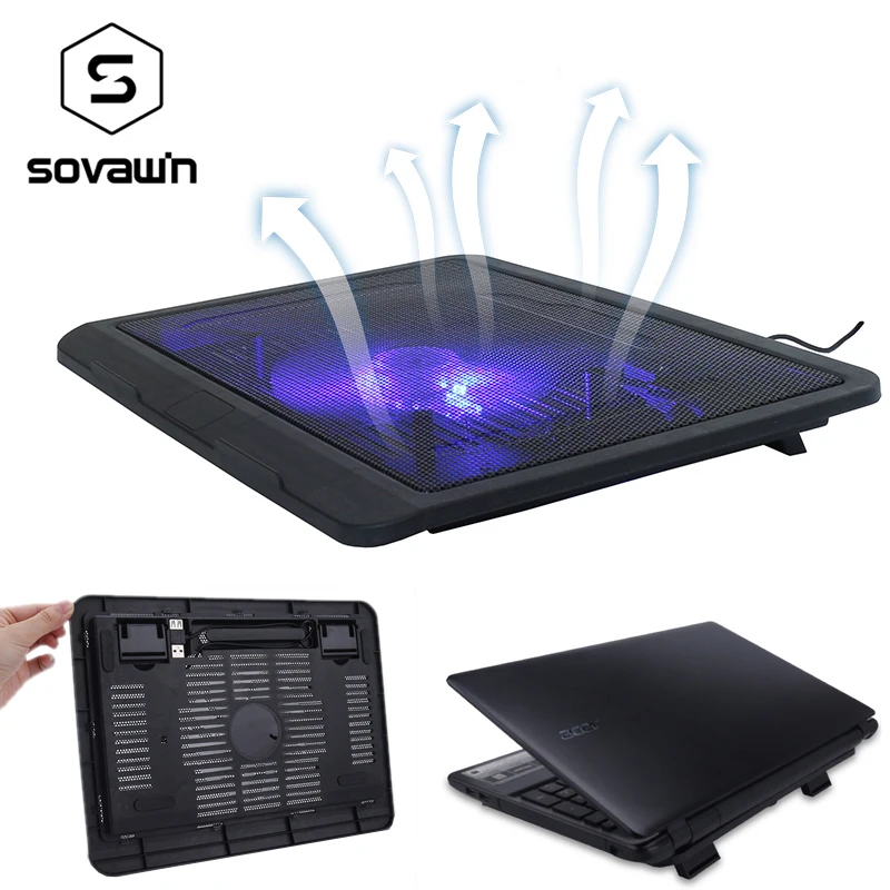 Sovawin N19 Black Slim Base Support Fan for Laptop Cooler Notebook USB Air Extracting Cooling Fan for Laptop Cool Fans 14 Inch