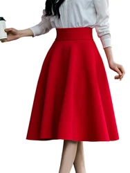 XS-5XL Women Skirt High Waisted Skirt Female White Knee Length Bottoms Pleated Skirt Saia Midi Pink Black Red Blue Burgundy