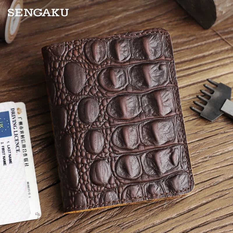 

Handmade Genuine Leather Men's Wallet Crocodile Pattern Short Wallet With 4 Credit Card Slots Money Bag