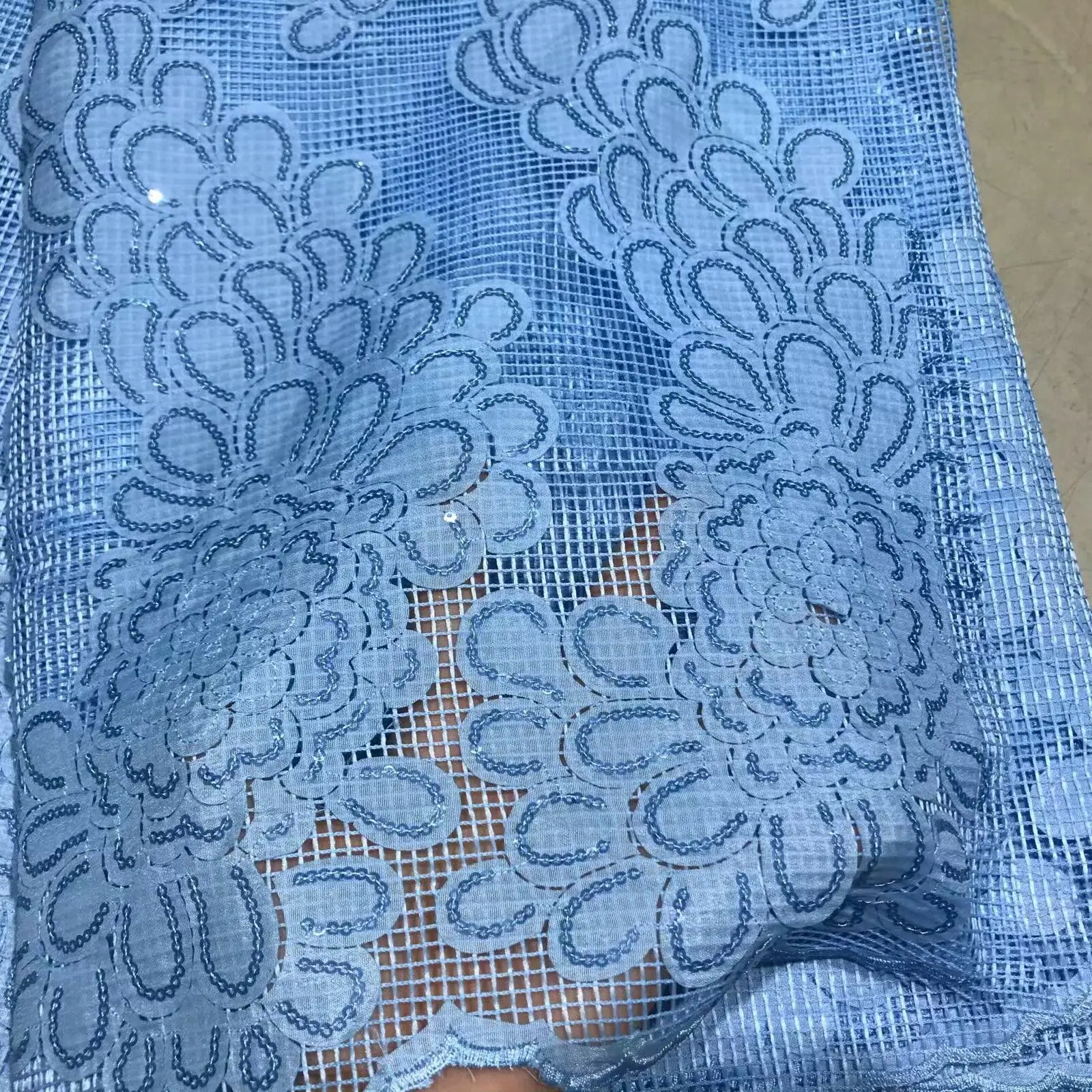 

Африканский нигерийский 2025 высококачественный тюль с вышивкой и блестками, кружевная ткань, платья, шитье, бисер, камень для выпускного вечера, 5 ярдов, JY483