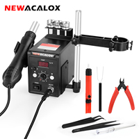 NEWACALOX 220V 700W PCB Rework Station LCD Temperature Adjustable Hot Air Gun Desoldering Heat Gun Soldering Station Tool