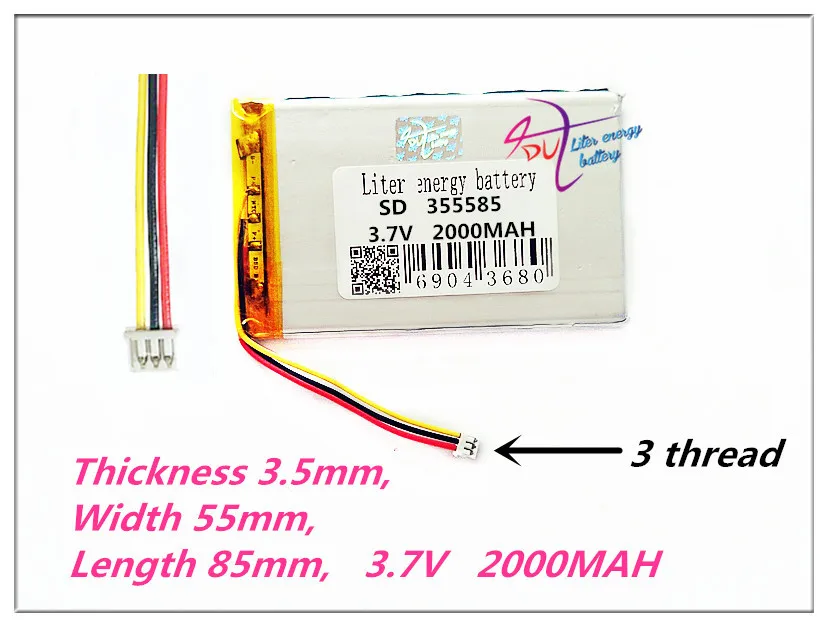 3 thread 355585 3.7V 2000MAH  Li-Polymer Battery For S11ND018A E-book (ONYX BBA10) 355585 power bank psp DVR