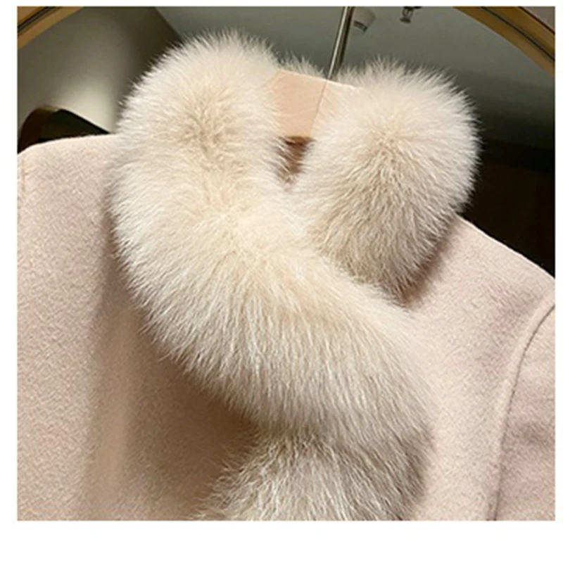 Winter Women\'s Woolen Coat Fashion Imitation Fox Fur Mid-Length Jacket Female Double-Sided Wool Cloak Thick Warm Outerwear 2025