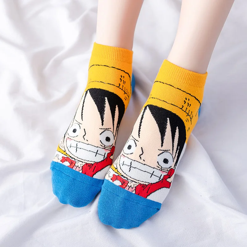 Women\'s Socks Japanese Cartoon Cute Anime One Piece Series Boat Socks Shallow Mouth Straw Hat Cotton Socks Christmas Gift