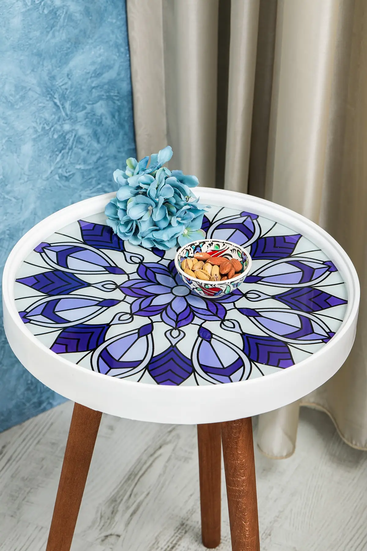 Table basse Zigon, 3 pièces, verre rétro, impression spéciale